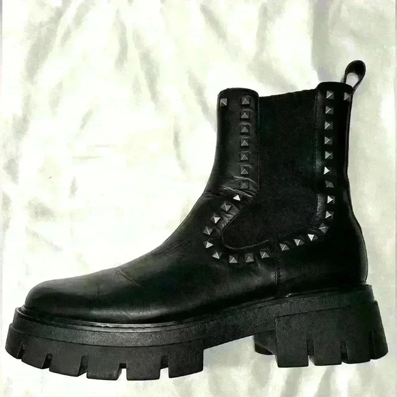 ASH Lenny‎ Studs Black Leather Chelsea Boot Size 40 - Picture 8 of 13